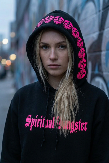 Spiritual Gangster Black and Hot Pink Hoodie