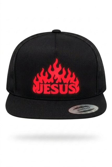 Jesus Flames Black Snap-Back Cap