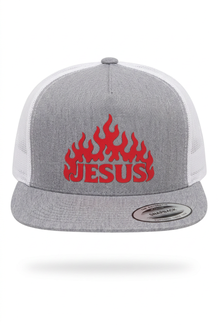 Jesus Flames Grey Snap-Back Cap