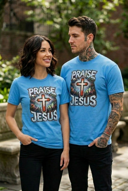 Praise Jesus Blue T-Shirt